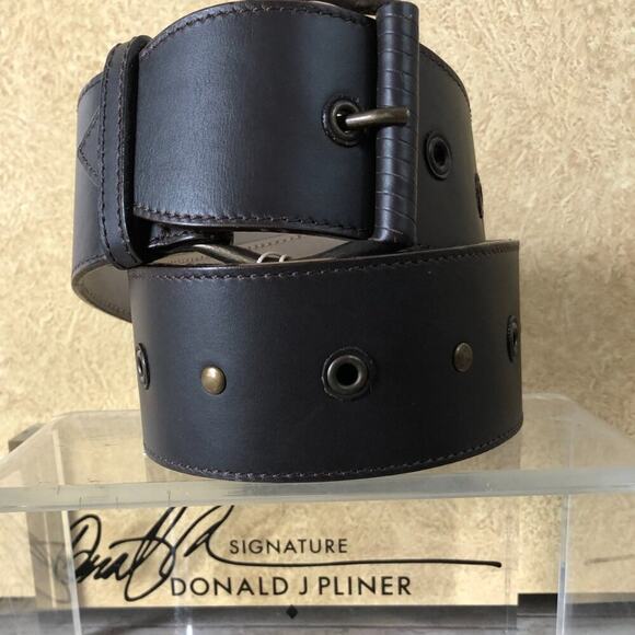Donald Pliner Belt Expresso Leather Metal Studs 2\